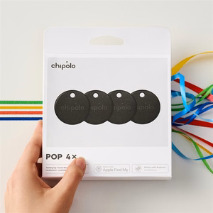 Chipolo POP Bluetooth izsekotājs ar nomaināmu bateriju iOS un Android ierīcēm, 4 gab., melns