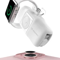 Wozinsky WF16-YCS 5000mAh 15W USB-C mini portatīvais lādētājs ar iebūvētu USB-C kabeli un Apple Watch lādētāju - balta