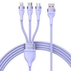 Кабель Baseus Flash Series II 3 в 1 - USB на Type C, Lightning, Micro USB - 100W 6A 1,2 метра (CASS030005) фиолетовый