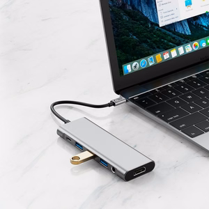 Tech-Protect HB04 HUB adapteris 9in1 USB-C + USB2.0 + USB3.0 + HDMI 4K 60Hz + SD / TF + PD100W + AV3.5 - pelēks
