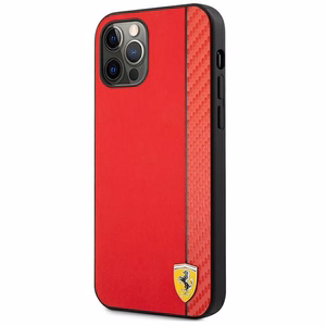 Ferrari FESAXHCP12LRE iPhone 12 Pro Max 6.7" sarkans/sarkans cietais viedtālruņa apvalks On Track Carbon Stripe