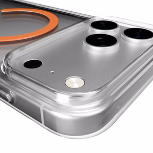 Puro Lite Mag TPU+PC viedtālruņa apvalks saderīgs ar MagSafe iPhone 17 Pro Max - caurspīdīgs ar oranžu gredzenu