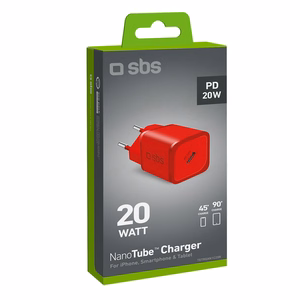 SBS TETRGAN1C20R 20W GaN sienas lādētājs ar Power Delivery - sarkans