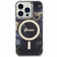 Guess GUHMP14XHTMRSK iPhone 14 Pro Max 6.7" melns cietais apvalks Golden Marble Magnētiskais