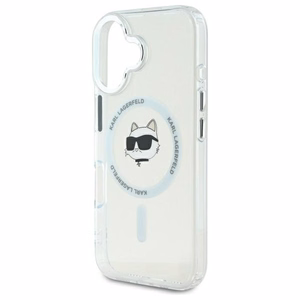 Karl Lagerfeld IML Metal Choupette Head Magnētiskais iPhone 16 viedtālruņa apvalks - balts