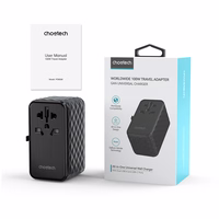 Choetech PD6028 EU / US / AUS / UK ceļojumu adapteris 2x USB-C 2x USB-A 100W - melns