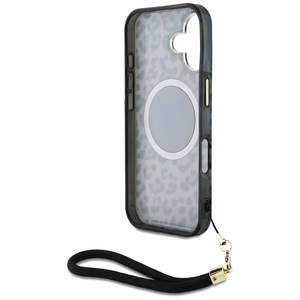 Guess HC IML leoparda trīsstūra auklas siksna MagSafe apvalks iPhone 16 - melns