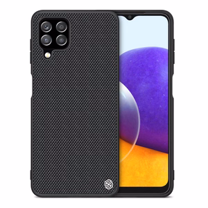 Nillkin Textured Case izturīgs pastiprināts viedtālruņa apvalks ar gēla rāmi un neilona aizmuguri Samsung Galaxy A22 4G melns