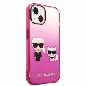 Karl Lagerfeld gradienta Ikonik Karl & Choupette viedtālruņa apvalks iPhone 14 Plus – rozā