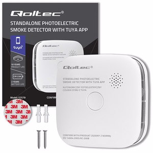 Qoltec 52579 Bezvadu dūmu detektors ar bateriju | Tuya | Wi-fi | sensora kalpošanas laiks 10 gadi | trauksme 85dB | LED