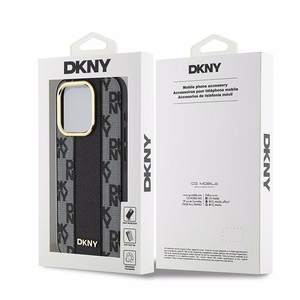 DKNY Ādas rūtainais magnētiskais apvalks iPhone 15 Pro - melns