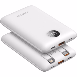 Внешний аккумулятор Veger C11 (W1170) PD QC3.0 2A 22,5W 10000 mAh со встроенными кабелями USB C / Lightning белый