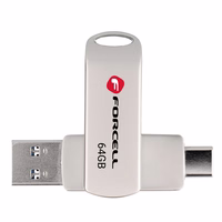 FORCELL F-DATA USB zibatmiņa Metal Duo 64GB USB3.2 Gen 1 (USB A / Type C) sudraba
