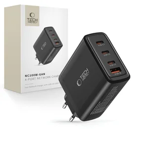 Tech-Protect NC100W-GAN lādētāju tīkls GaN 3x USB-C PD 100W / USB-A QC 3.0 - melns
