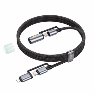 Kabelis All-in-one USB C / Lightning uz USB C / LED Light Hoco PD 3A 60W 1,2 m U138 melns