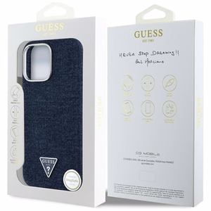 Guess džinsinis trikampio logotips MagSafe iPhone 16 Pro Max viedtālruņa apvalks (m) - zils (m)