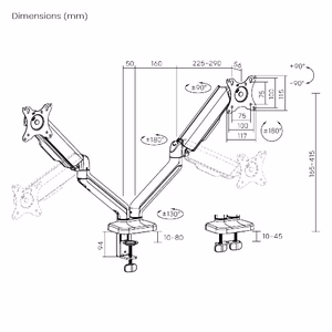 Dual 17”-32” Monitor Spring-Assisted Arm Mount, melns