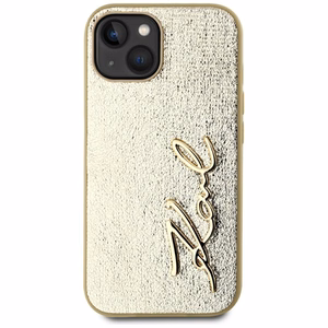 Karl Lagerfeld Wrinkled Metal Signature viedtālruņa apvalks iPhone 15 - zelta