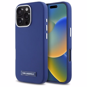 Karl Lagerfeld FW Metal Plate Magnētiskais viedtālruņa apvalks iPhone 16 Pro Max - zils