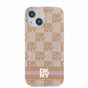 DKNY IML rūtainais mono raksts un drukātas svītras Magnētiskais viedtālruņa apvalks iPhone 15 / 14 / 13 - rozā