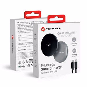 FORCELL F-ENERGY Smart Charge Qi2 15W bezvadu lādētājs ar 150cm noņemamu kabeli saderīgs ar MagSafe sudraba