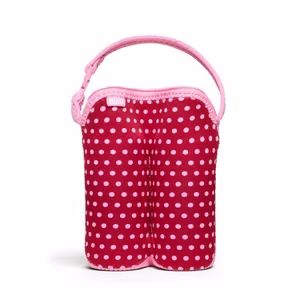 BUILT Bottle Buddy insulated neoprene tote for two bottles, Baby Pink Mini Dots