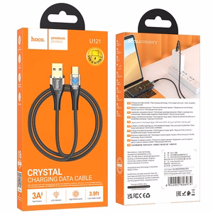 Kabelis USB A uz USB C Hoco 2,4A 1,2 m U121 melns caurspīdīgs