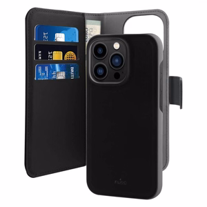 Puro Wallet atdalāms MagSafe 2in1 PU ādas apvalks ar flapu un maku iPhone 14 Pro - melns