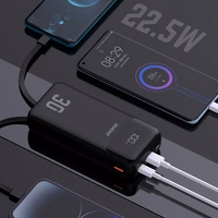 Dudao K15MAX 30000mAh PD 22.5W Portatīvais lādētājs ar iebūvētiem kabeļiem - melna