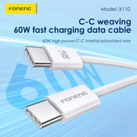 Foneng Kabelis X110 - Type-C uz Type-C - PD 60W 3A 1,2 m balts