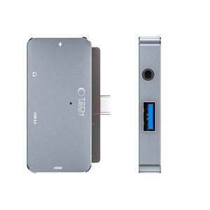 HUB Tech-Protect V6 4in1 USB-C - USB-A 3.0 / USB-C PD100W / HDMI / mini jack 3.5mm - pelēks