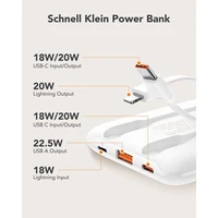 VEGER portatīvais lādētājs 10000 mAh ar iebūvētiem kabeļiem Type C / Lightning PD QC3.0 2A 22,5W C11C (W1170) balta