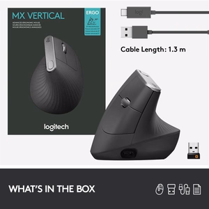 Logitech MX Vertical Advanced ergonomiskā pele RF bezvadu+Bluetooth optiskā 4000 DPI labročiem