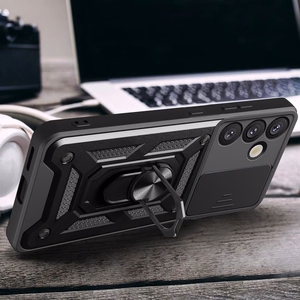 Hibrīda bruņu Camshield ar kameras vāciņu un metāla gredzenu Samsung Galaxy S25+ - melns