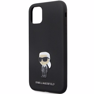 Karl Lagerfeld KLHCN61SMHKNPK viedtālruņa apvalks iPhone 11 / Xr - melns silikona Ikonik metāla piespraude