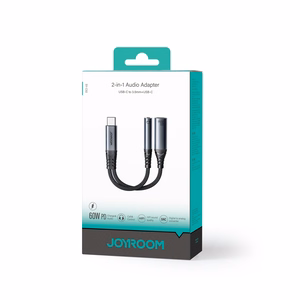 2‑in‑1 audio adapteris Joyroom SY-C02 Type-C uz 3.5mm + Type-C (melns)