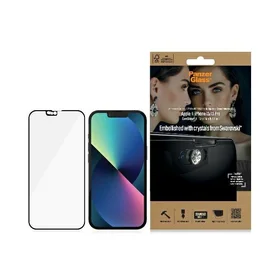 PanzerGlass E2E Microfracture antibakteriālais stikls ar Swarovsky kristāla kameras vāciņu iPhone 13/13 Pro - ar melnu rāmi