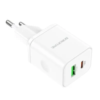Borofone Sienas lādētājs BN7 - USB + Type C - QC 3.0 PD 20W balts