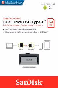 SanDisk zibatmiņa 64GB USB 3.1 / USB-C Ultra Dual Drive