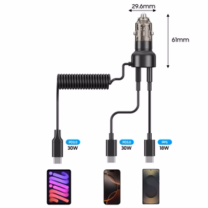 CC05 Automašīnas lādētājs 2 porti PD60 W + USB-C kabelis - melns