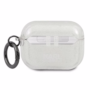 Karl Lagerfeld KLAPUKHGS AirPods Pro maciņš Glitter Karl's Head – sudraba