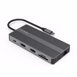 Adapter USB Type-C - 2x HDMI, VGA, LAN, 3x USB Type-A, SD, TF, USB Type-C PD100W, Aux