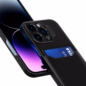 Ādas viedtālruņa apvalks ar statīvu iPhone 14 Plus, kartīšu maciņa tipa, melns