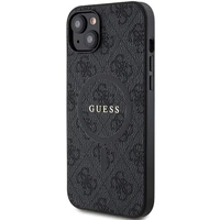 Guess 4G kolekcija ādas metāla logotips Magnētiskais apvalks iPhone 14/15/13 - melns