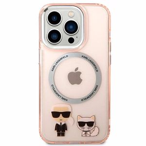 Karl Lagerfeld KLHMP14LHKCP iPhone 14 Pro 6.1" cietais apvalks rozā / rozā Karls & Choupette Alumīnijs Magsafe