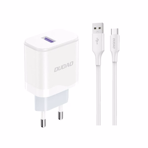 Dudao A20EU USB-A 18W sienas lādētājs - balts + USB-A - USB-C kabelis