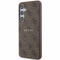 Guess 4G Collection Ādas Metāla Logotips Magnētiskais viedtālruņa apvalks Samsung Galaxy S24+ - brūns