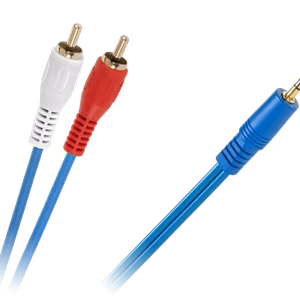 3,5 mm jack–2 RCA kabelis, zils, 4 mm, 3 m