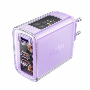 Acefast GaN 65W lādētājs ar 3 pieslēgvietām (1xUSB, 2xUSB C) - violets (A45)