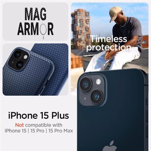 Spigen Mag Armor viedtālruņa apvalks ar MagSafe iPhone 15 Plus - zils